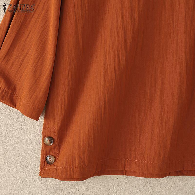 ZANZEA Women Casual Round Neck Solid Color Loose 3/4 Sleeve Blouse
