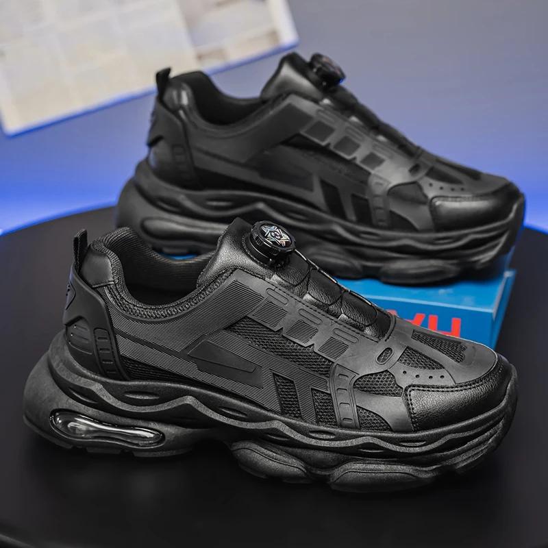 Men's shoes breathable new casual black sneakers mesh thick-soled heightened daddy work protection shoes for men zapatos