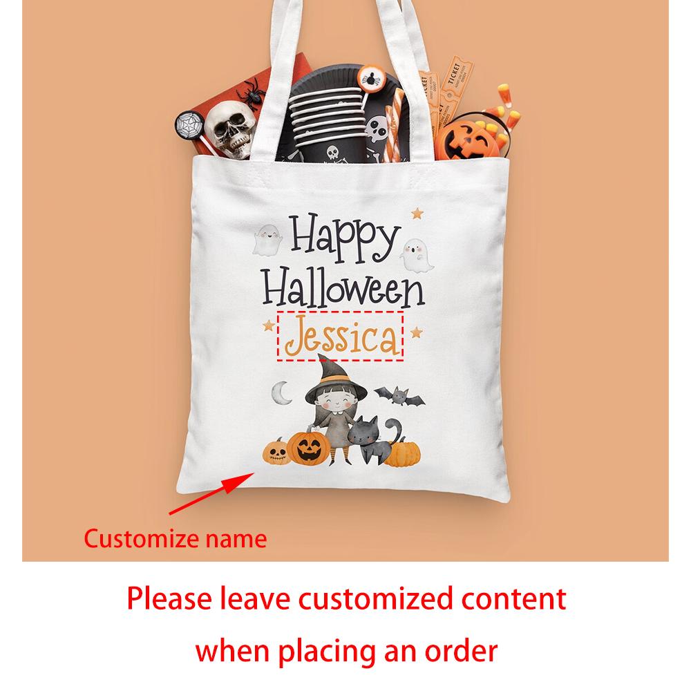 

Custom Halloween Gift Bag Kids Trick or Treat Bag Bats Spooky Candy Bag Back To School Autumn Holiday Gift Halloween Party Decor 1pcs 34x42CM