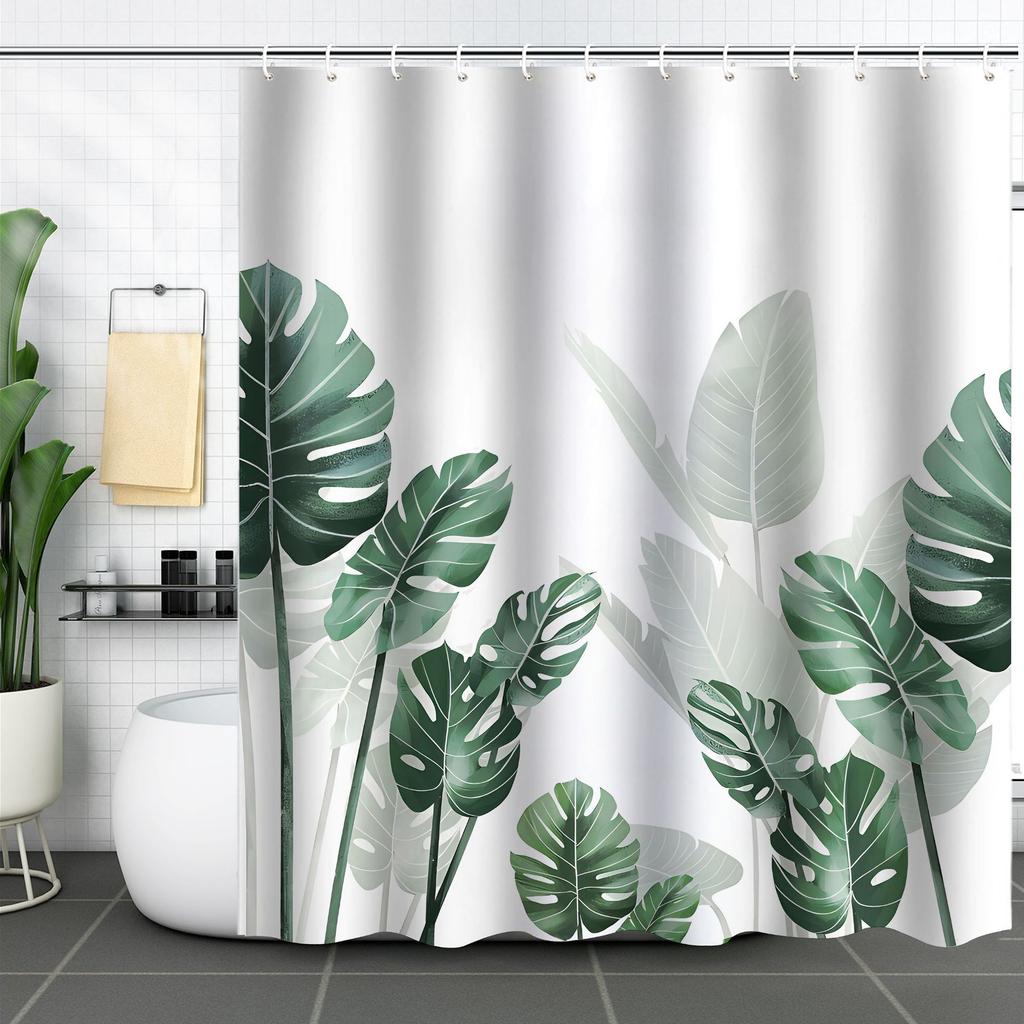 Shower Curtain Waterproof And Mildew-Proof 3D Digital Printing Plant Printing Shower Bath Bathroom Partition Curtain Free Punching