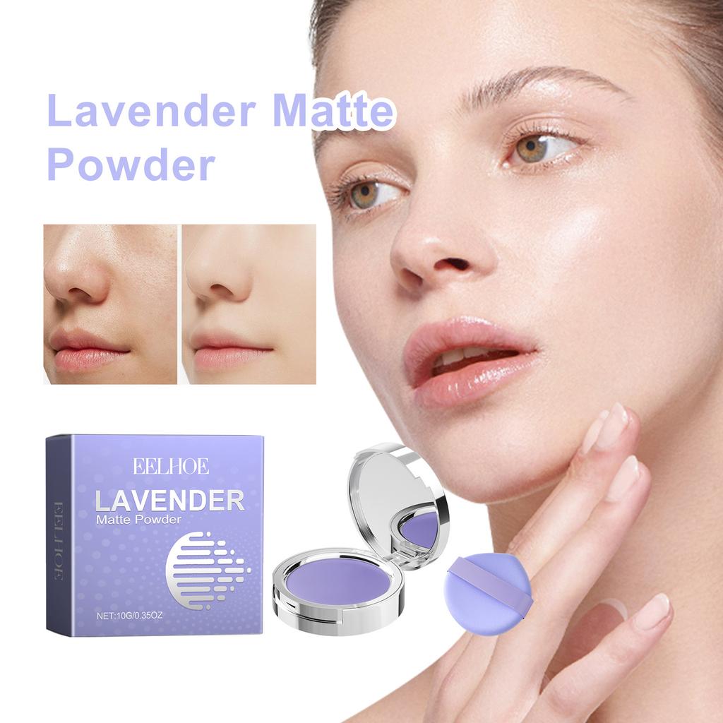 Poudre Matifiante Lavande EELHOE Éclaircissante Contrôle de l'Huile Imperméable Lissante Poudre de Fond de Teint Maquillage avec Houppette Poudre Libre Fixante