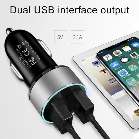 Car Charger Portable Easy to Use Aluminum Alloy 3.1A 2 USB High-speed Charge Auto Charger Daily Use