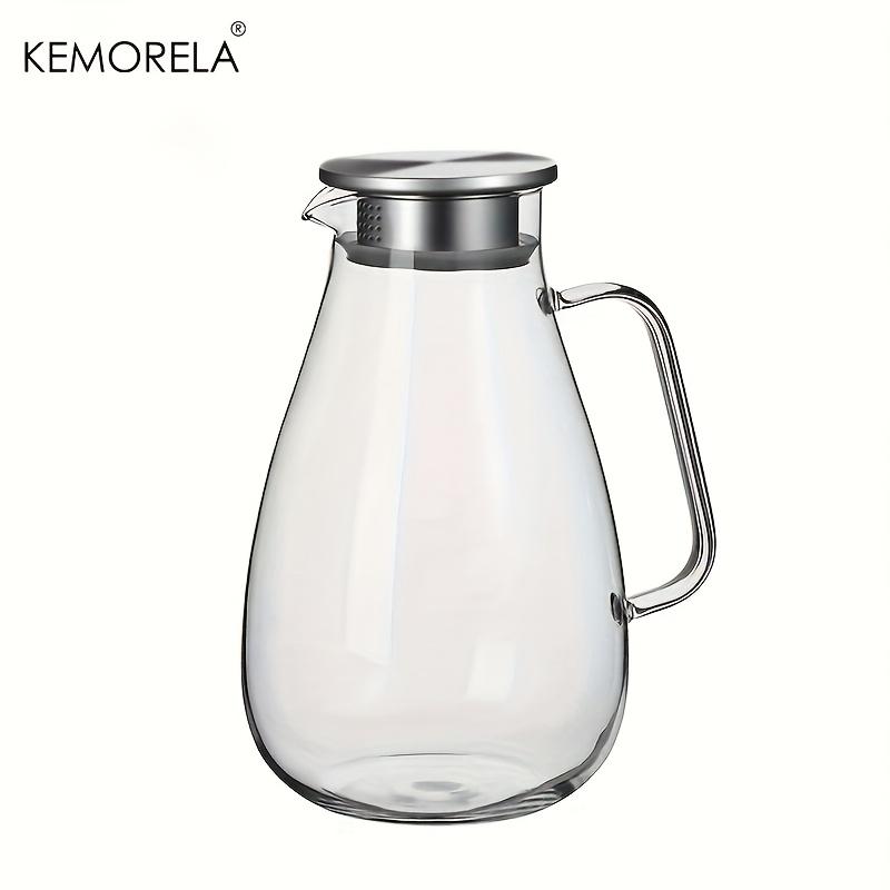 2L Glass Pitcher with Lid - Sturdy Handle & Base For Iced Tea Coffee Juice & Homemade Drinks Hot/Cold Resistant Dishwasher Safe