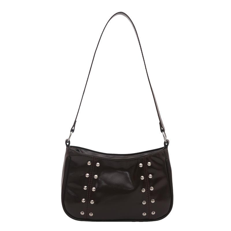 2025 New Autumn Casual Women's Simple Retro Fashion Rivets Simple Broadband Single Shoulder Oblique Span Small Square Bag
