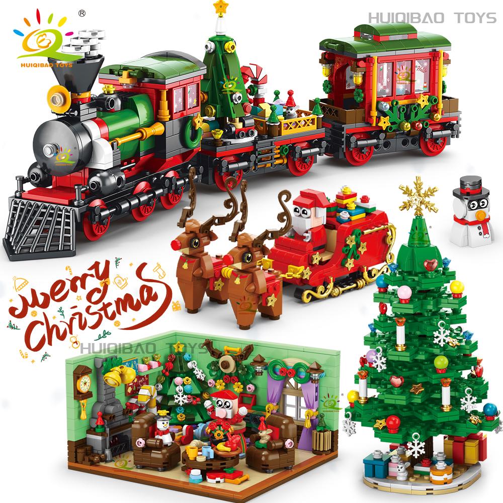 Christmas 24 Day Countdown Calendar Tree Santa Claus Train Model Building Block DIY Bricks Toys for Children Adult Gift