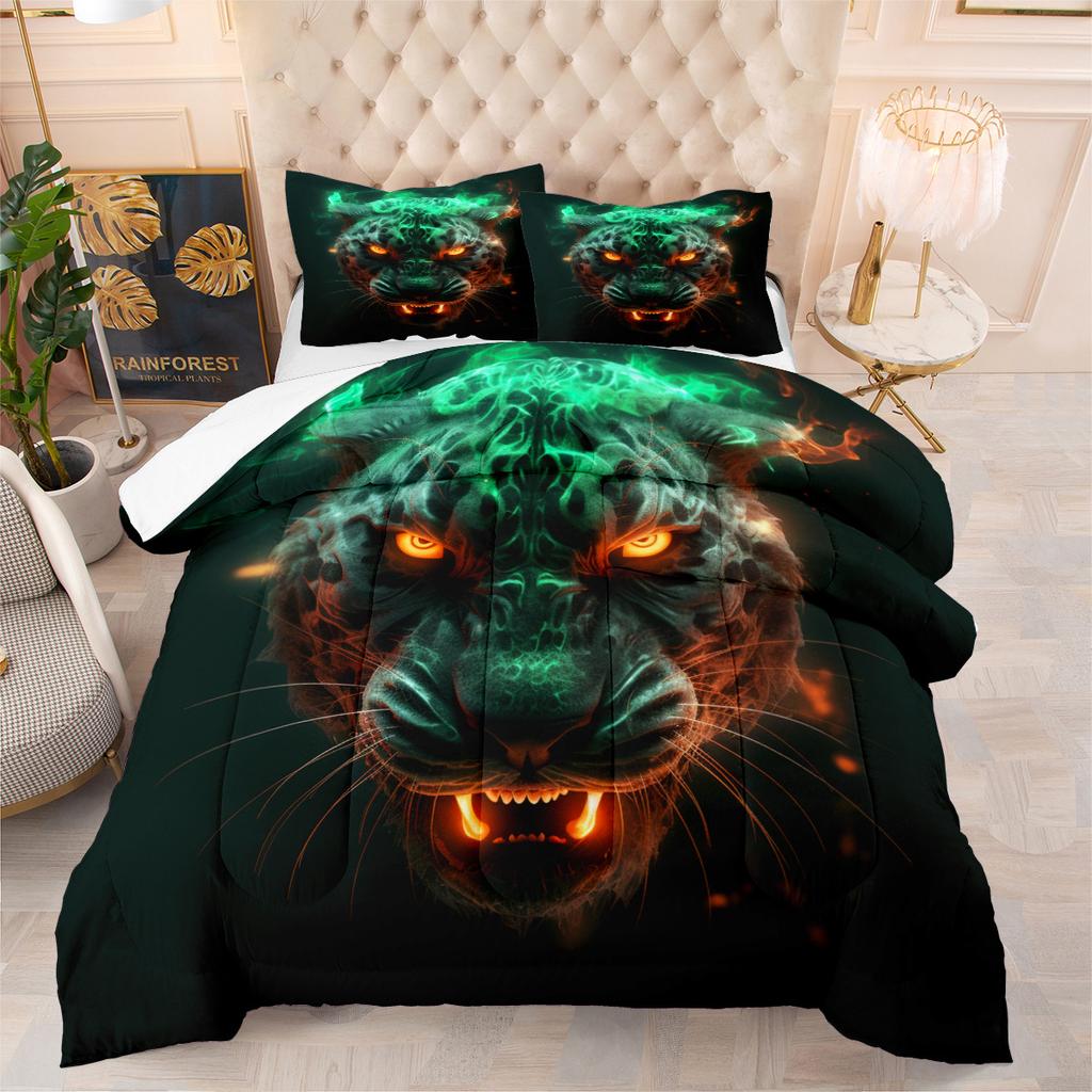 3d Digital Printing Thickened Feather Silk Cotton Quilt Animal Tiger Fat Quilt Printing Three-piece Quilt Cover Set