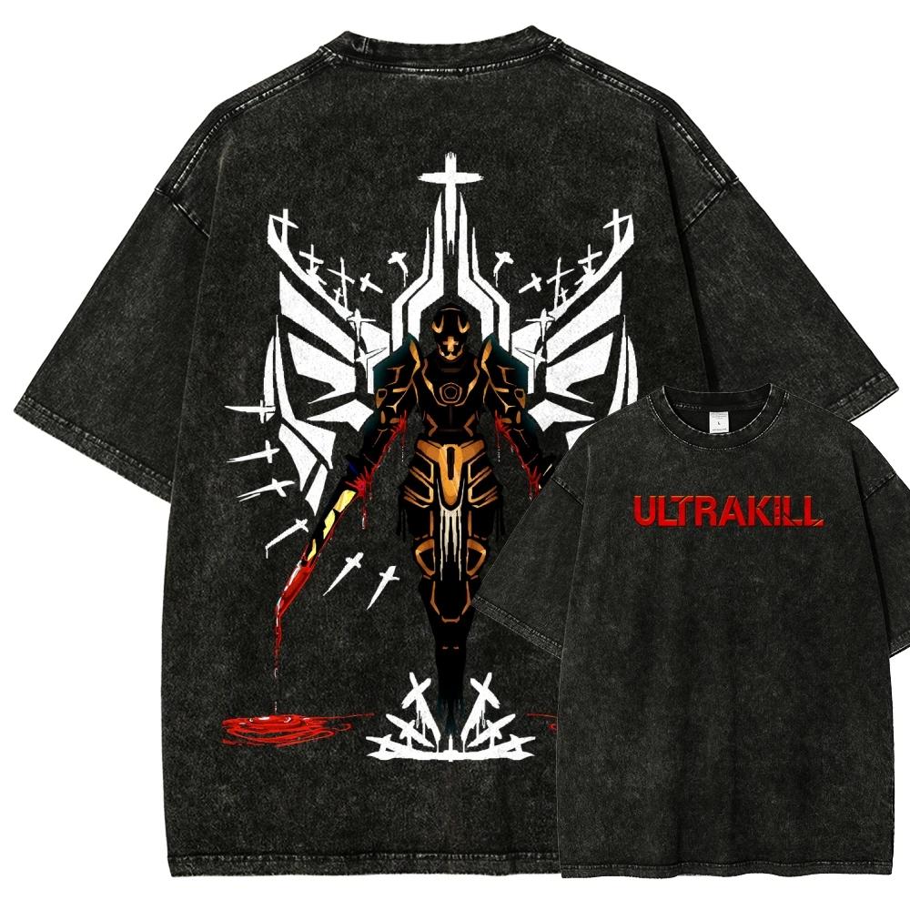 

Ultrakill New Model Washed T Shirt Anime Lover Personality Clothes Oversized Year Round Clothing Unisex Hot Product Breathable XXXL синій