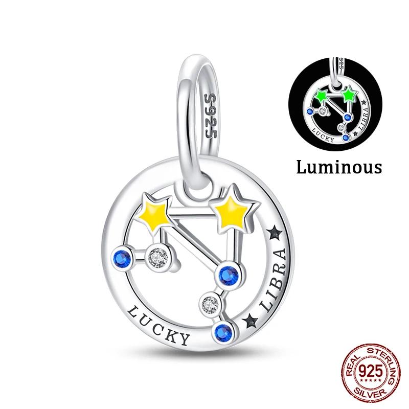 Copper Twelve Constellations Luminous Charms Beads Fit Qikaola Original Bracelets Fine Diy Birthday Jewelry Gifts