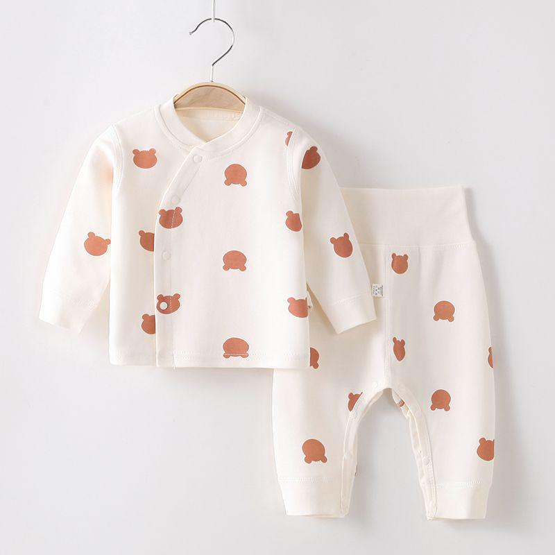 Spring & Autumn Pure Cotton Baby Underwear Set - High Waist Belly Protection Top & Trousers, Tagless for Newborns