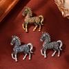 Retro Horse Brooch Rhinestone Inlaid Horse Pin Zodiac Year Animal Brooch Men Women Suit Accessory for Handbag Clothes Decoration