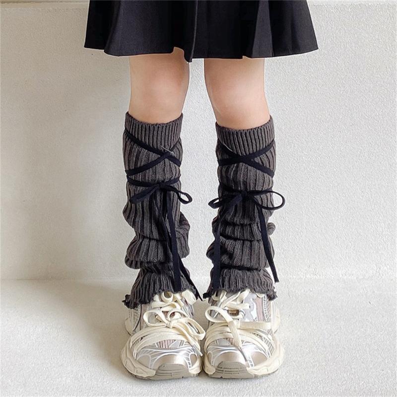Sock Sleeves Fashionable Tie Bowknot Girls Stackable Socks Comfortable Leg Cover for Daily Wear and Parties