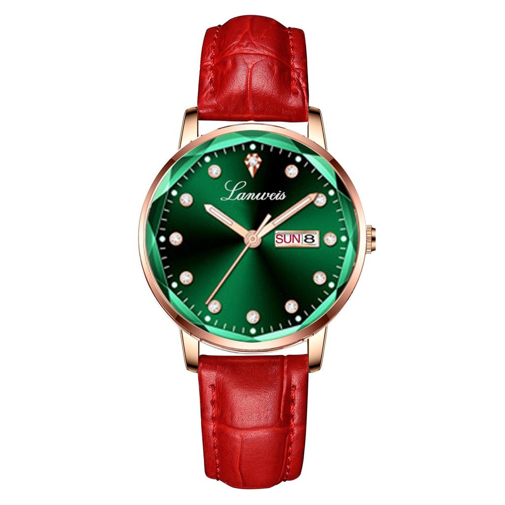Diamond-Shaped Women's Quartz Watch with Leather Strap, Waterproof, and Suitable for Students and Couples.