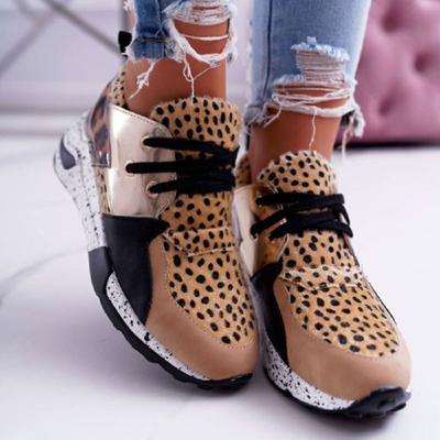 2024 New Women Casual Shoes Breathable Ladies Sneakers Leopard Print Faux Fur Sneakers Lace-up Platform Sports Shoes Women