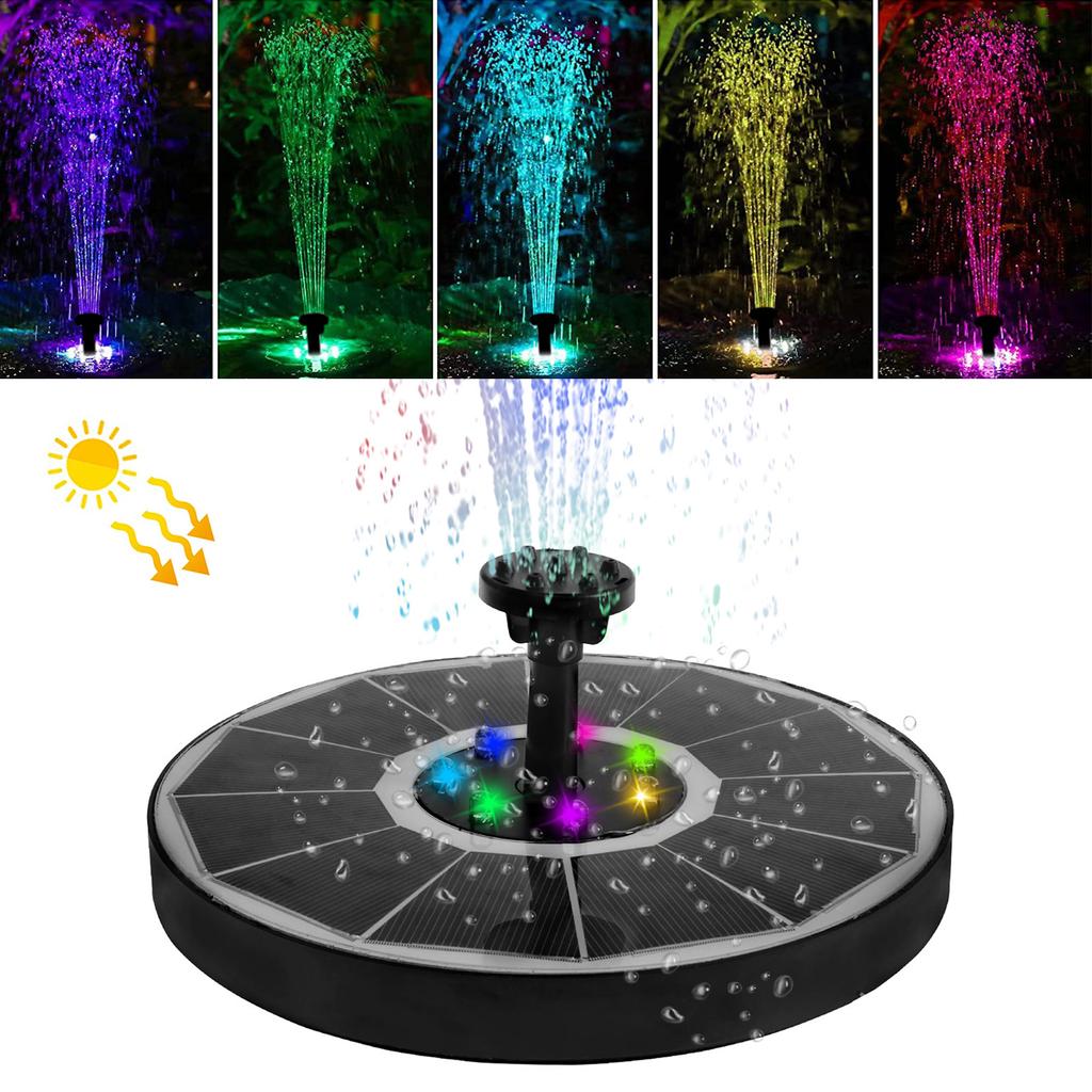 Color 7 LED Light Solar Fountain 2.5/3.5W 8 Nozzle Water Pump Outdoors Bird Bath Garden Floating DIY Cistern Auto Oxygenation