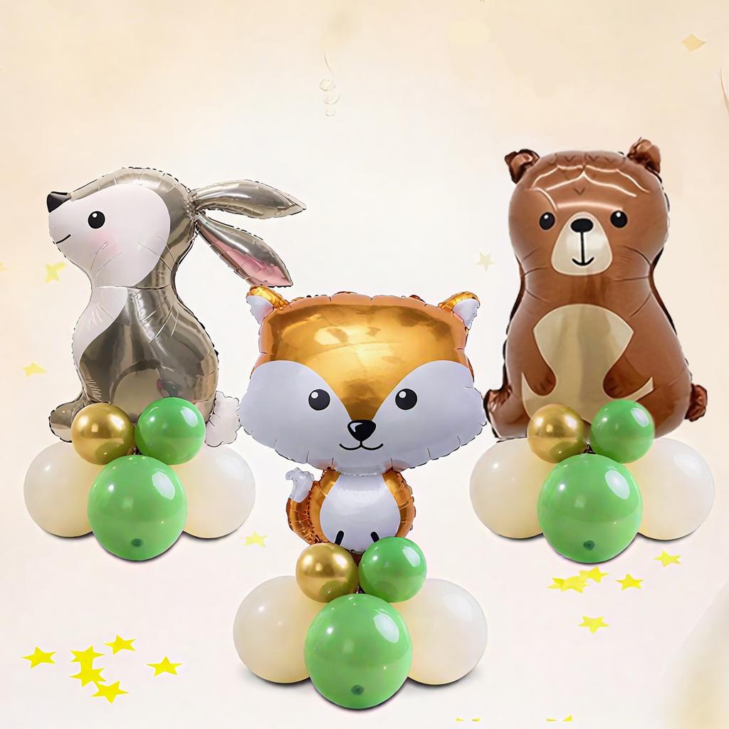 Jungle Animal Balloon Set Rabbit Deer Hedgehog Raccoon Fox Bear Aluminum Film Suitable for Party Decoration