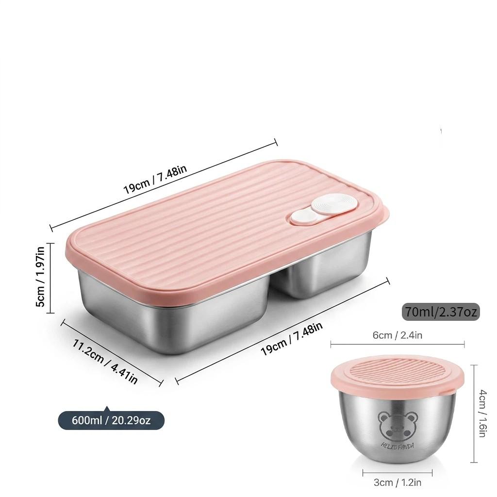 Reusable Bento Lunch Box For Students 304 Stainless Steel Fruit Salad Food Container With Sauce Box Dishwasher&Microwave Safe