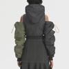Herbstliche Off-Shoulder-Fliegerjacke mit Kontrastnähten und Kapuze mit Kordelzug