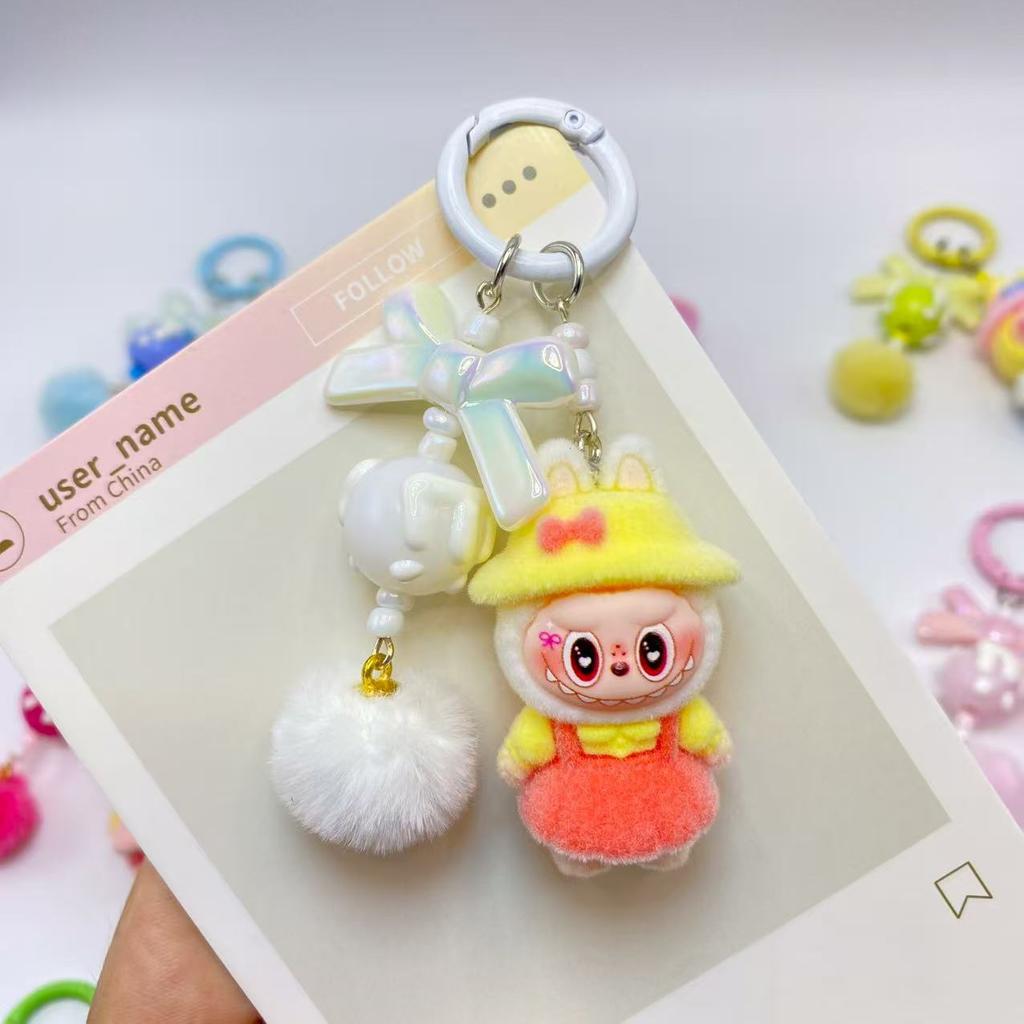 1 Plush Labubu Pastoral Keychain Pendant DIY Handmade Accessory