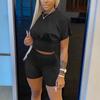 Womens Tracksuits  Color Sports Waist Set Short Sleeve Tops Shorts Set