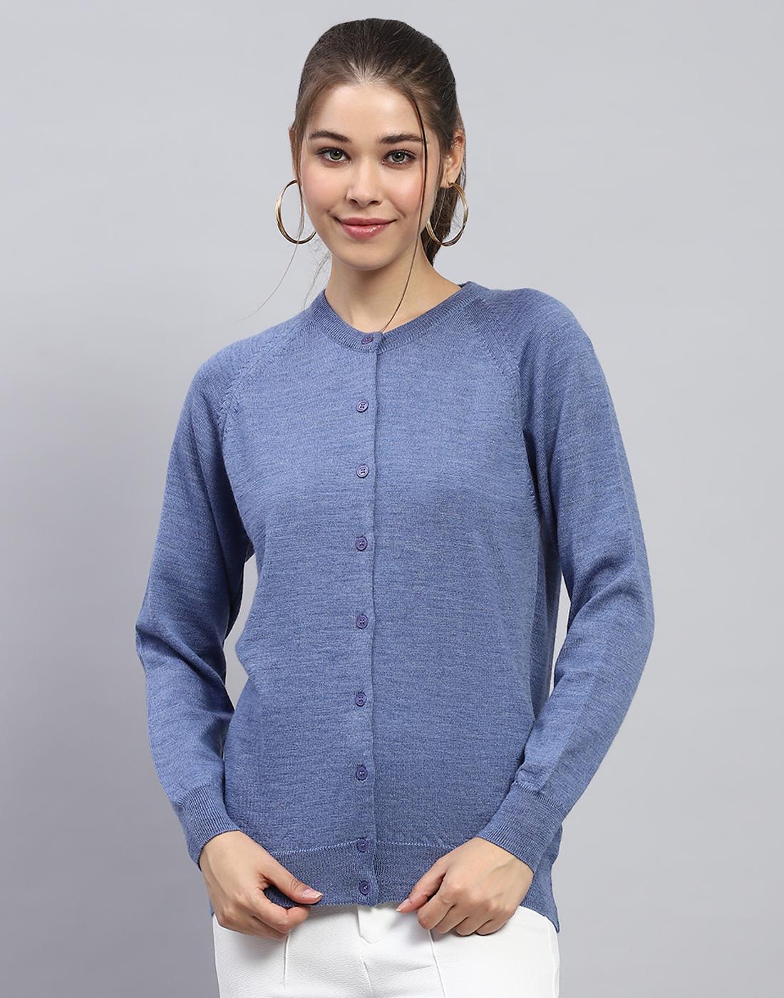 

Monte Carlo Womens Solid Blue Round Neck Full Sleeve Cardigan S синий