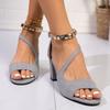 Summer Sexy Fish Mouth Hollow Roman Sandals Thick, Beaded High Heels Female Summer Sexy Female