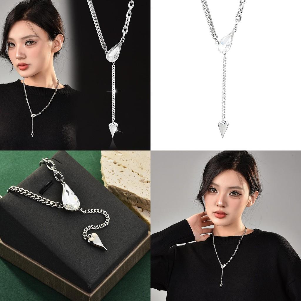 Fashionable Water Drop Crystal Choker Necklace With Geometric Patterns And Tassels