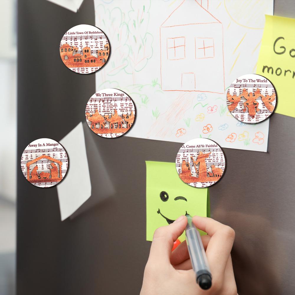 Sticker Magnetico Musicale 3D in Legno per Presepe Decorazione Frigorifero