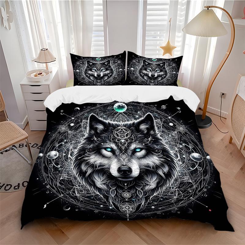 3pcs Wolf Quilt Cover Set (1 Quilt Cover + 2 Pillowcases Without Pillow Core), High-Definition Printing for Home and Dormitory.J099