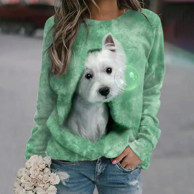 Women's 3D Pullovers O-neck Long Sleeve Cat Puppy Fashion Animal Cute Pet Print Hoodies Large Casual Street Wear Oversize Sweatshirt Ootd