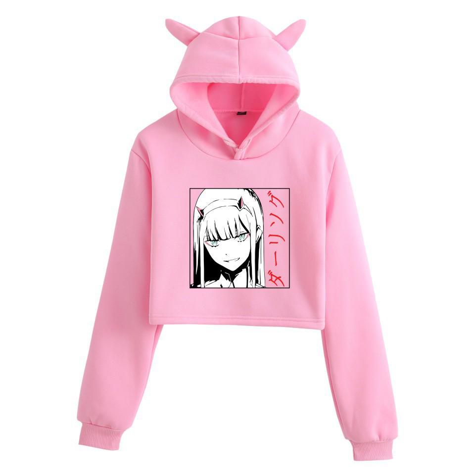 Darling in the Franxx Zero Two Cat Ear Cropped Hoodie - Women's Anime Style