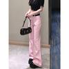 Vintage American Pink Flared Jeans Women High Waist Slim Fit Retro Bottom Trousers