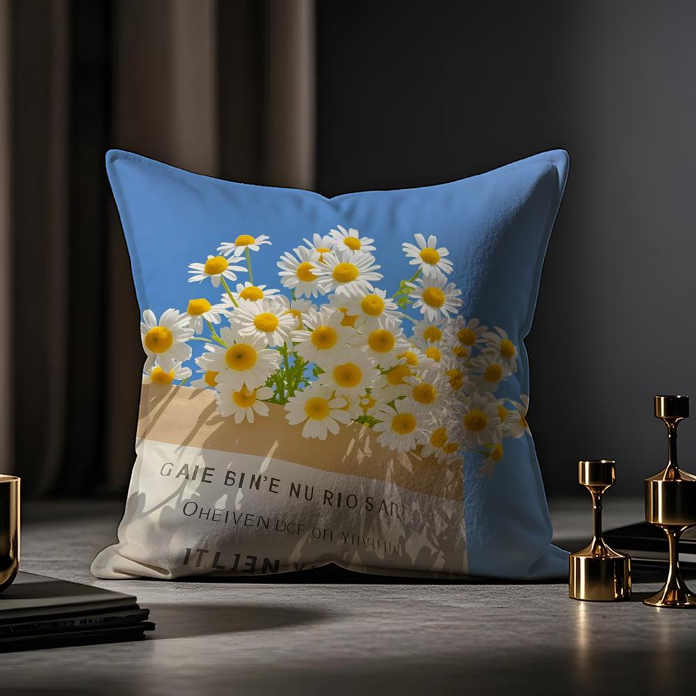 Fashion Daisy Cushion Cover Anti-dustmite Pillowcase Invisible Zipper Silky Short Plush Sofa Cushion Cover