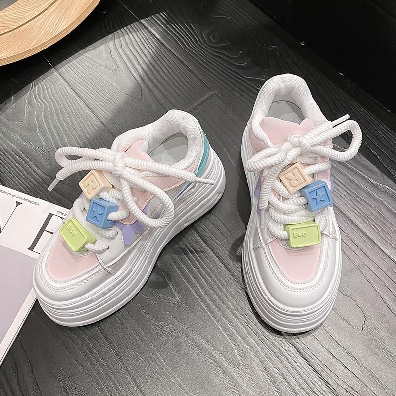 Fashion 8.5CM High Platform Shoes Women Autumn Chunky Sneakers Designer Kawaii Thick Sole Leather Sports Shoes Breathable Sneakers Woman