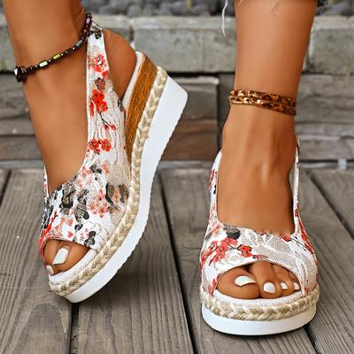 Wedge Flat Sandals Women Summer Slingbacks Peep Toe Platform Shoes for Women Light Non-slip Comfort Fabric Cushion Beach Sandals