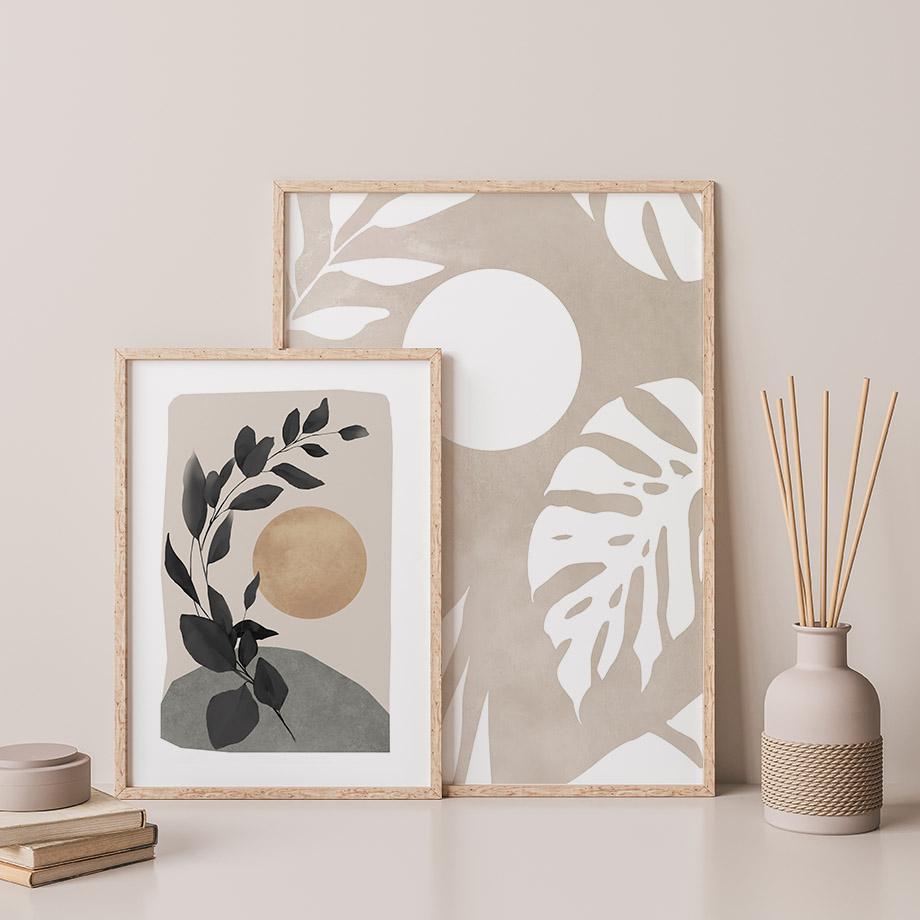 Bohemian Sun Leaf Geometry Nordic Abstract Art Plakaty Druki Sztuka Ścienna Malarstwo na Płótnie Hotel Bar Obrazy Do Wystroju Salonu