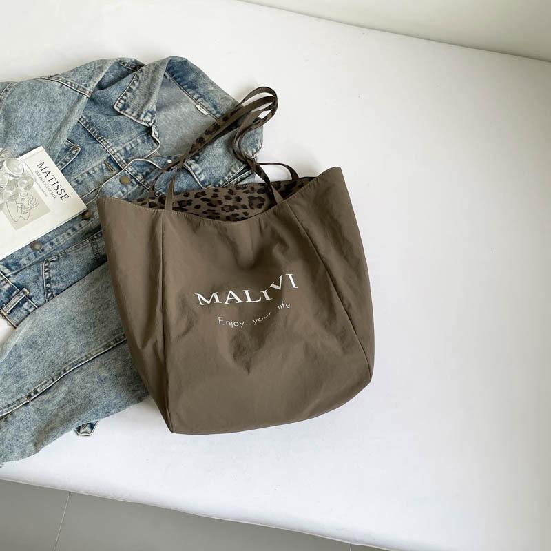 Leopard Print Canvas Bag Women's Autumn New Fashion College Style Tote Bag Casual Shoulder Large Capacity Cloth Bag