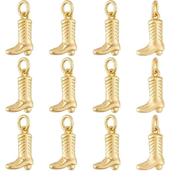 BENECREAT 12Pcs Brass Cowboy Boot Charms, Platinum & Gold Western Cowboy Pendants for Jewelry Necklace Bracelet Earrings Making DIY Crafts