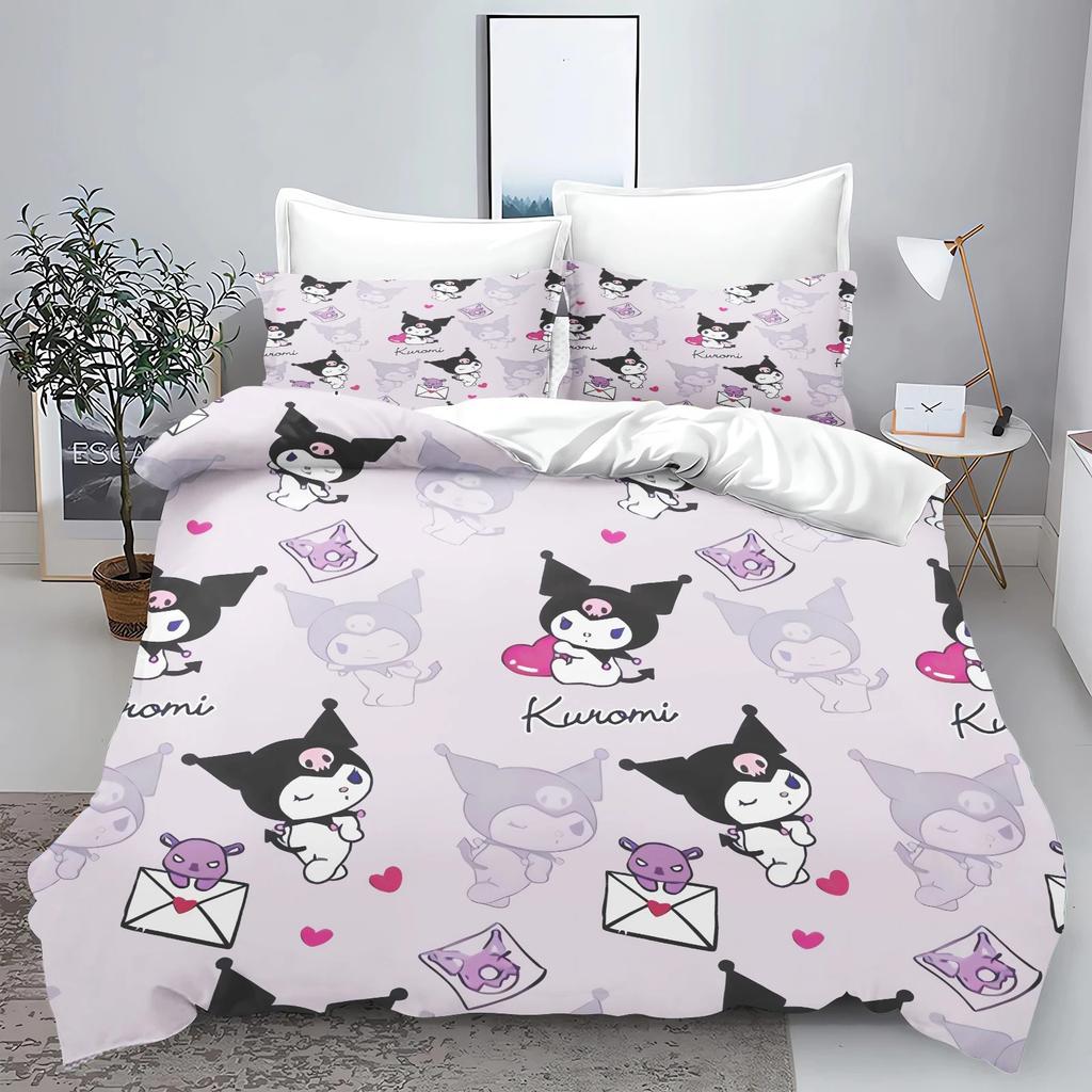 Sanrio Bedding Sets Hello Kitty Kuromi Cinnamoroll Comforter Bed Cover Duvet Cover Pillow Case 2-3 Pieces Sets Kids Adult Size