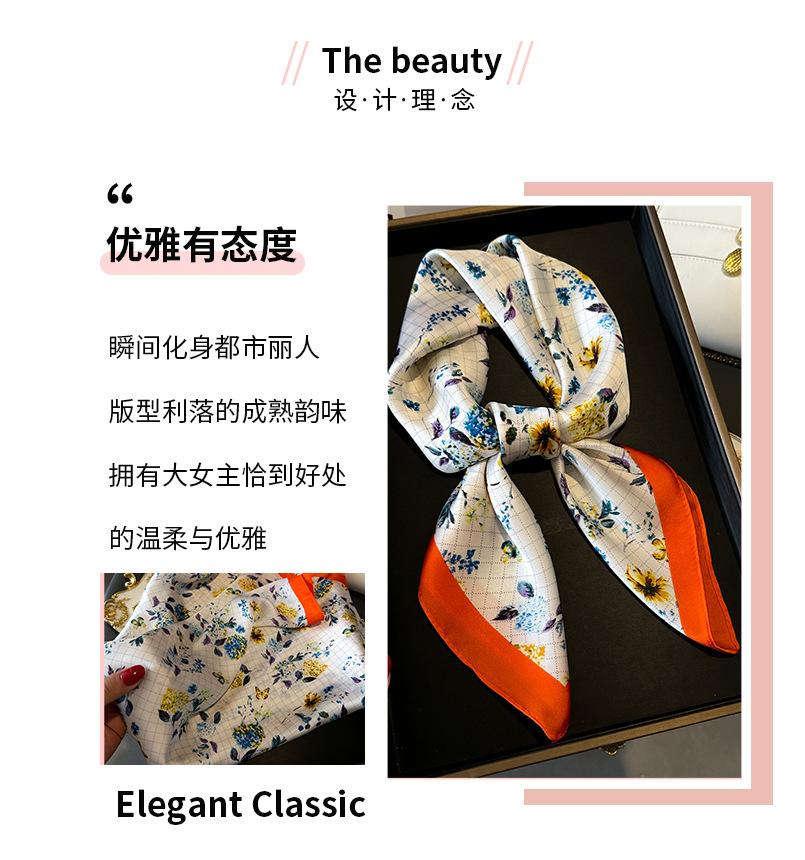 Fresh and Elegant Flower Square Scarf Simulation Silk Printing Silk Scarf Headscarf Women's Spring and Summer Scarf New Scarf Professional Scarf