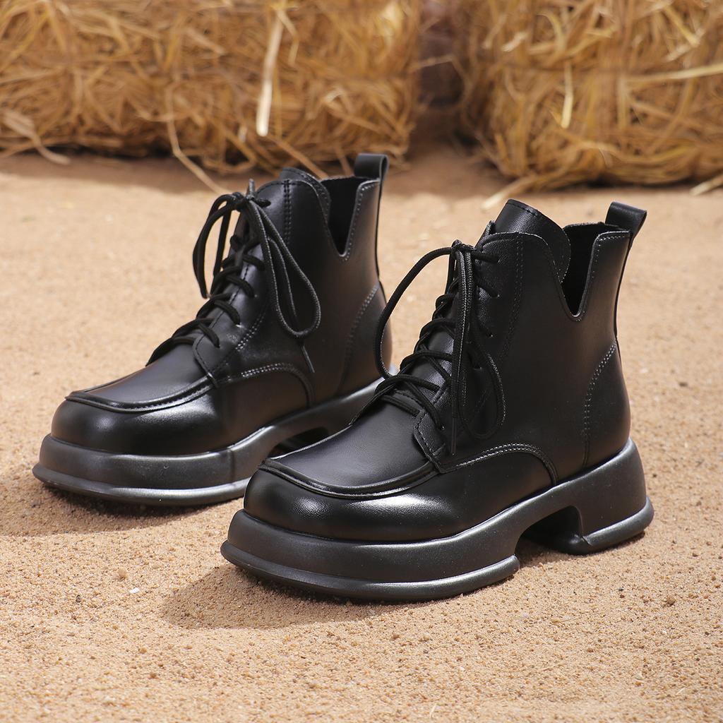 fashion 2024 Women's Autumn and Winter New Round Toe Thick Sole Lace Up Trendy Women Boots