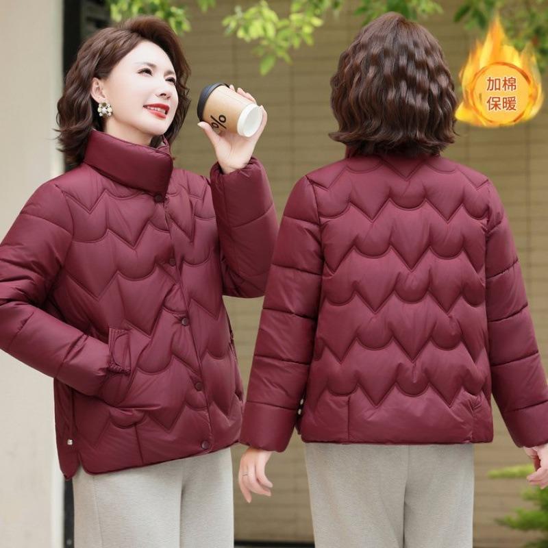 Kurze Daunen-Baumwoll-gepolsterte Kleidung Mode für Frauen mittleren Alters Neu Stehkragen Locker Warm Baumwoll-gepolsterte Kleidung Winter Baumwoll-gepolsterte Jacke