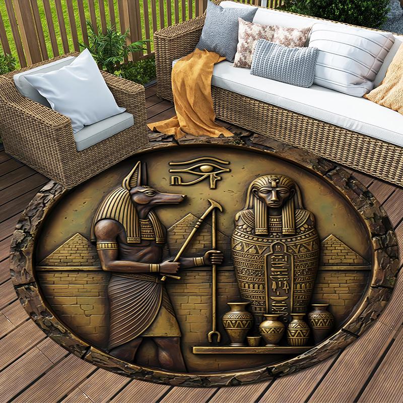 Egpytian and Roman Round Area Rug,Carpet Rug for Living Room Bedroom Sofa Playroom Decor,Non-slip Floor Mat