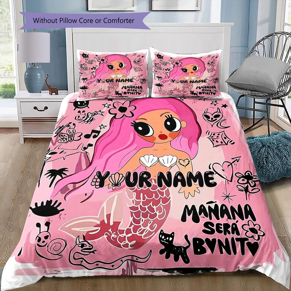Colorful Fantasy Collage Custom Name Pattern Bedding Quilt Set Quilt Cover Pillowcase Home Birthday Gift(1 * Duvet Cover + 2 * Pillowcase, Without Cor