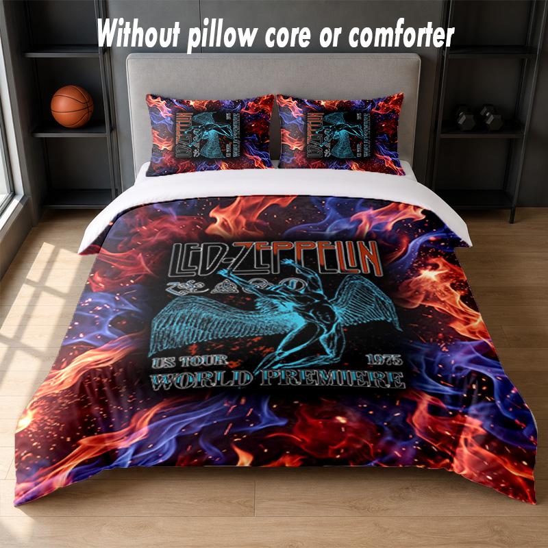 Led Zeppelin Design Postel Povlečení 1 Povlak na přikrývku + 2 Povlaky na polštář Měkké Prodyšné Domácí Lůžkoviny
