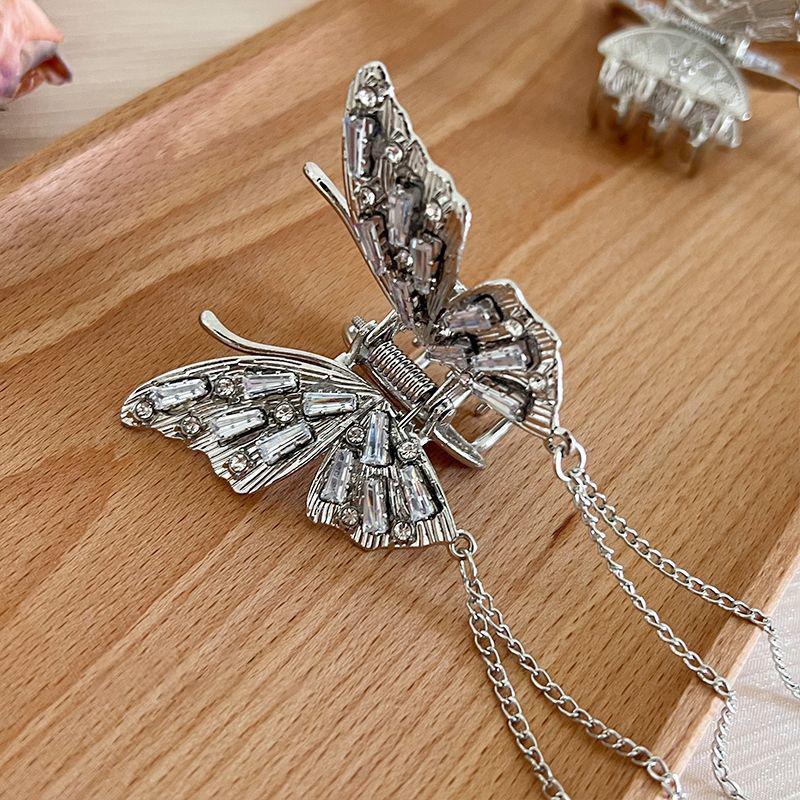 

New Shiny Rhinestones Butterfly Hair Claw Clips For Women Girl Vintage Long Chain Tassel Claw Clip New Chinese Style Accessories