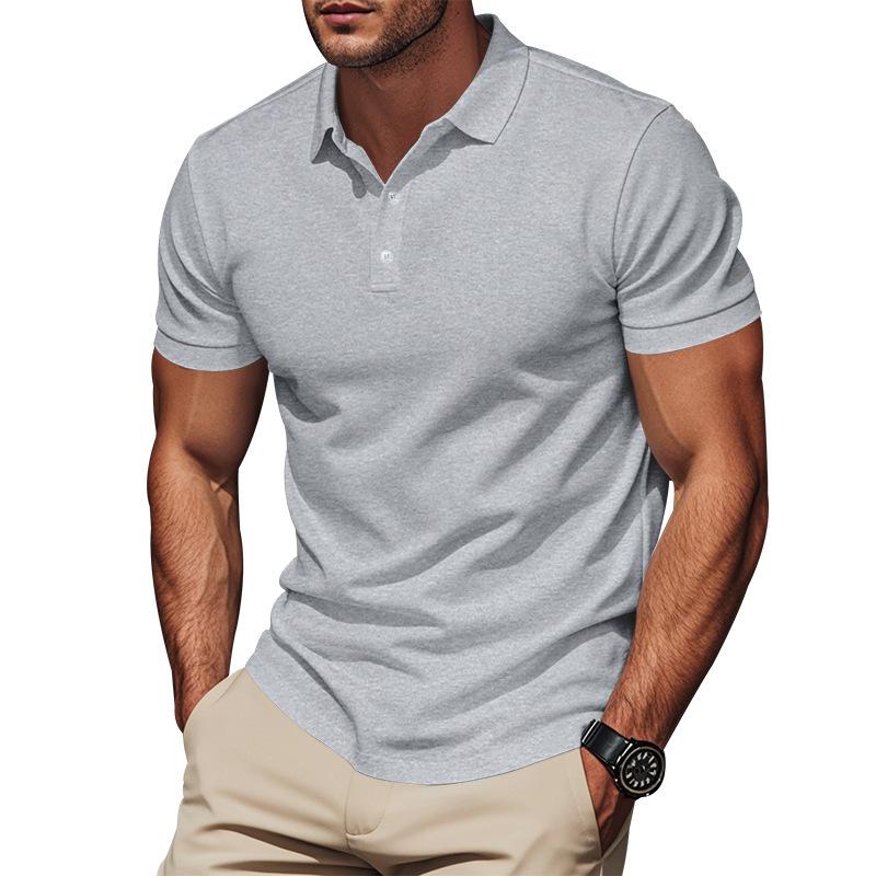 Mens Casual Solid Color Pique Short Sleeve Polo Shirt