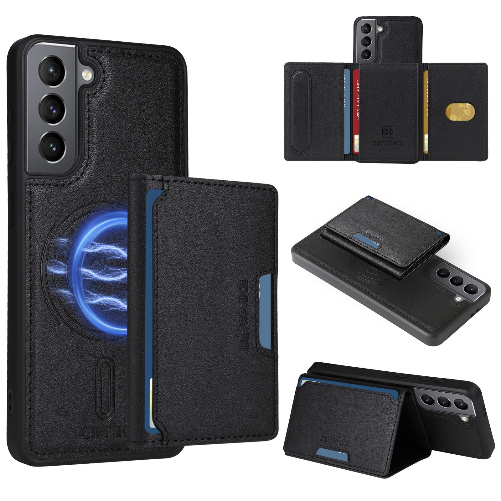 

For Samsung Galaxy S21 5G Magnetic Case BETOPNICE Leather Phone Cover Kickstand with Detachable Card Bag C