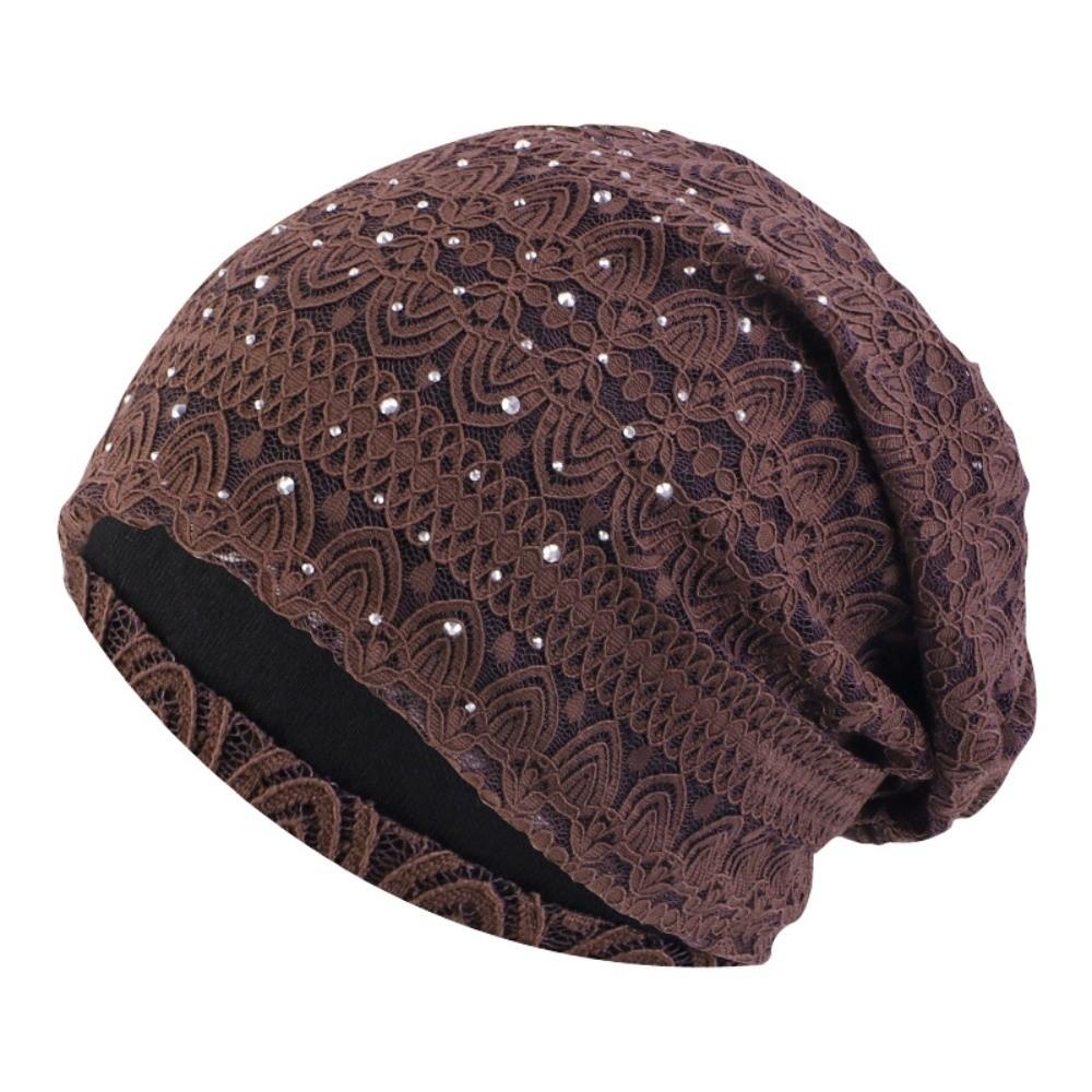 Lace Slouchy Beanie Rhinestone Rhinestone Skull Cap Fashion Stretch Turban  Women