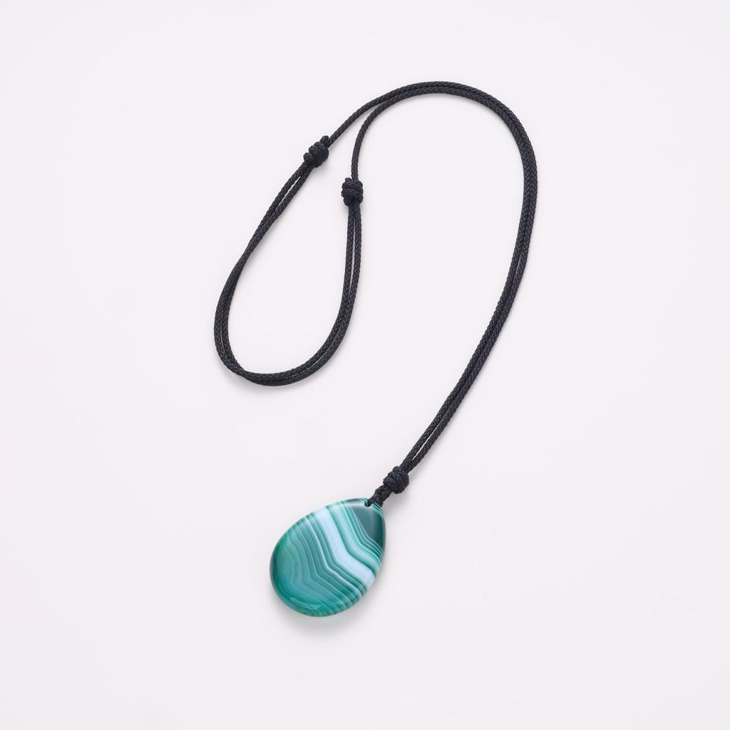 Line Green Agate Lucky Charm Teardrop Necklace for Women [KOAI]