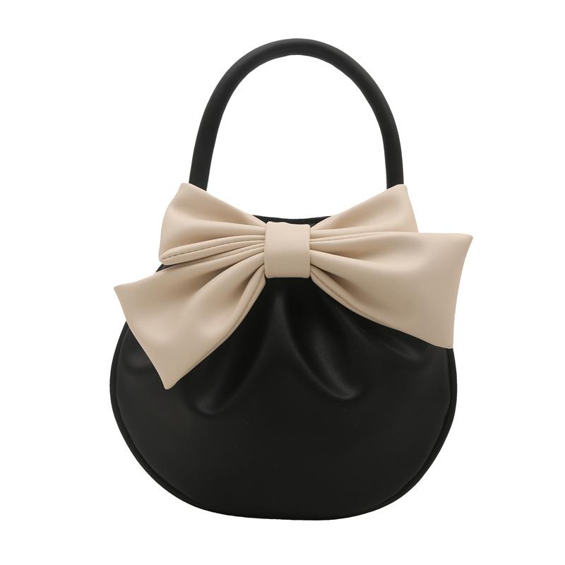 Designer Style Butterfly Bow Handbag for Women,Contrast Color Small Round Purse,Trendy Shoulder Bag with Niche Fashion Versatile